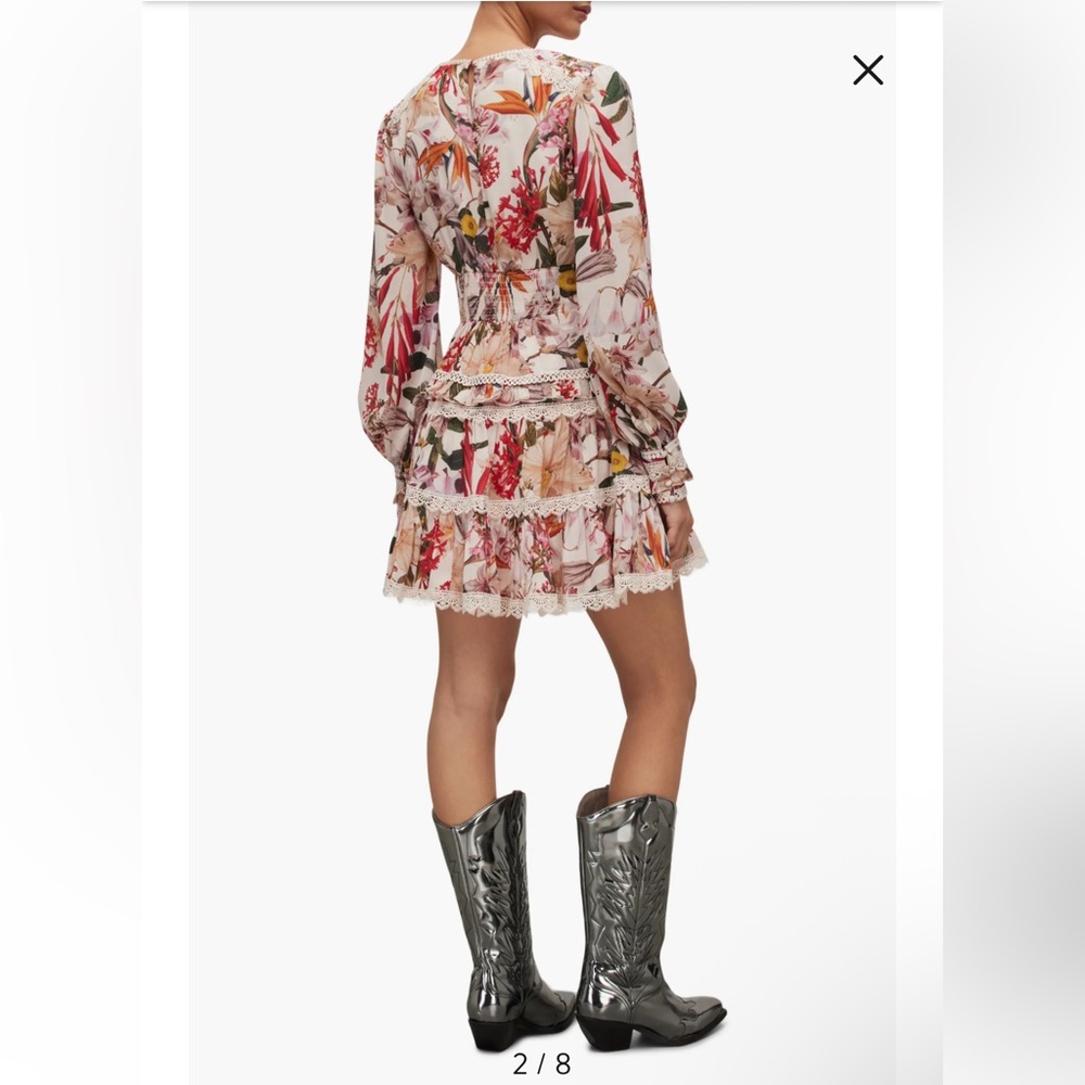Like NEW!! 8 All Saints Cream Pink Long Sleeve Sundress - Picture 9 of 15